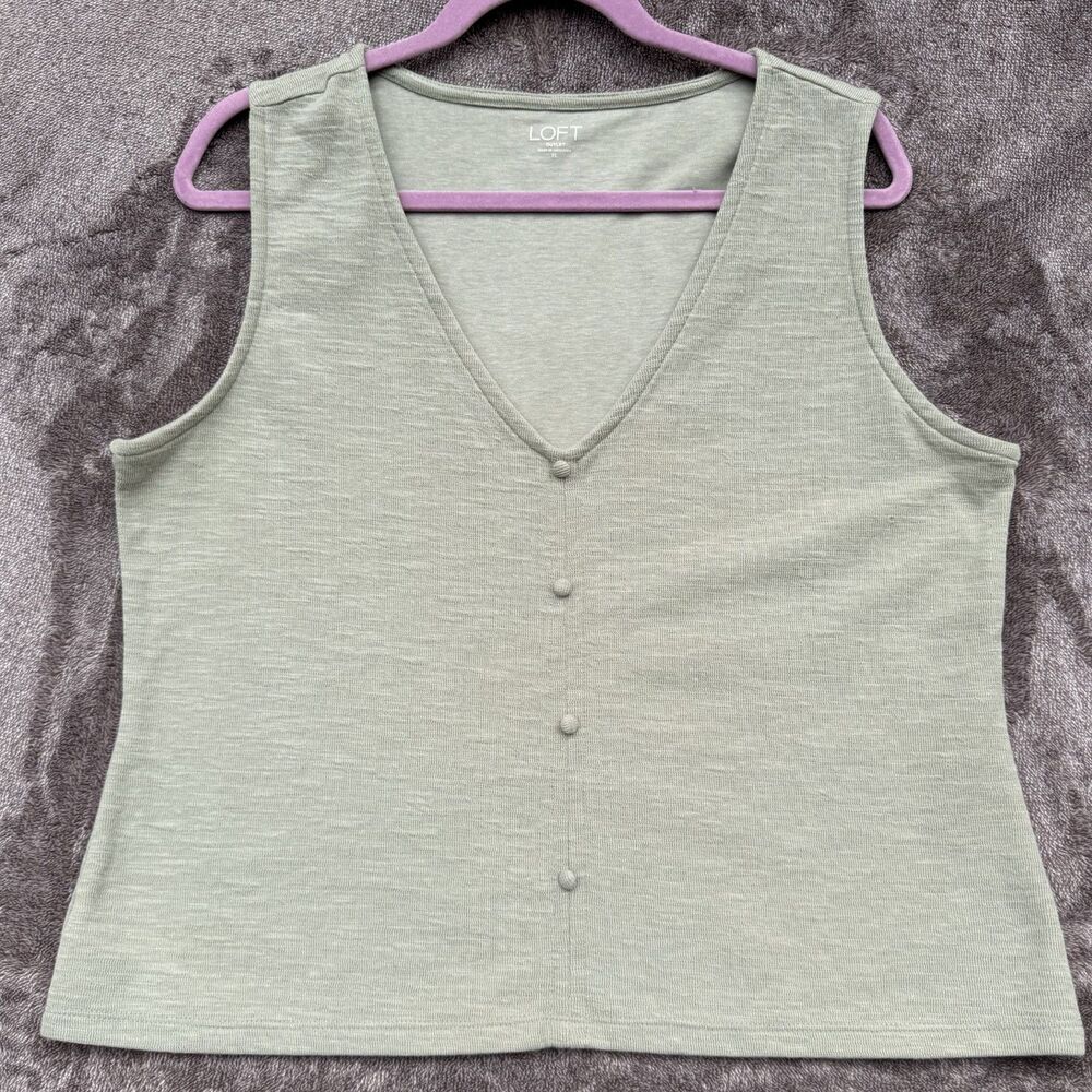 LOFT Outlet Sage Green V-Neck Knit Sweater Vest Tank Size XL Extra Large